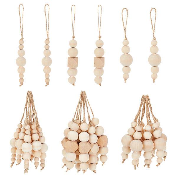 30Pcs 3 Style Christmas Round Wooden Beaded Pendant Decorations