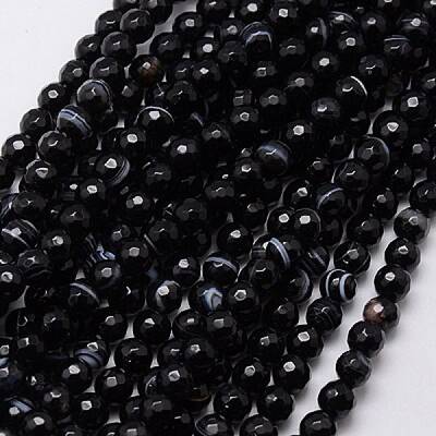 Natural Black Striped Agate/Banded Agate Beads Strands