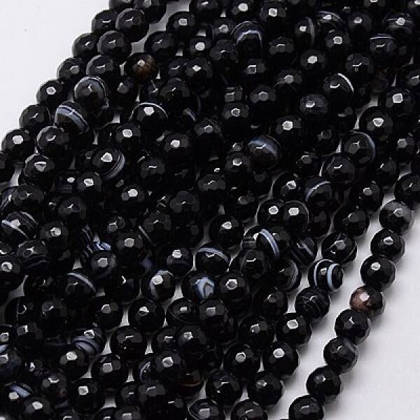 Natural Black Striped Agate/Banded Agate Beads Strands