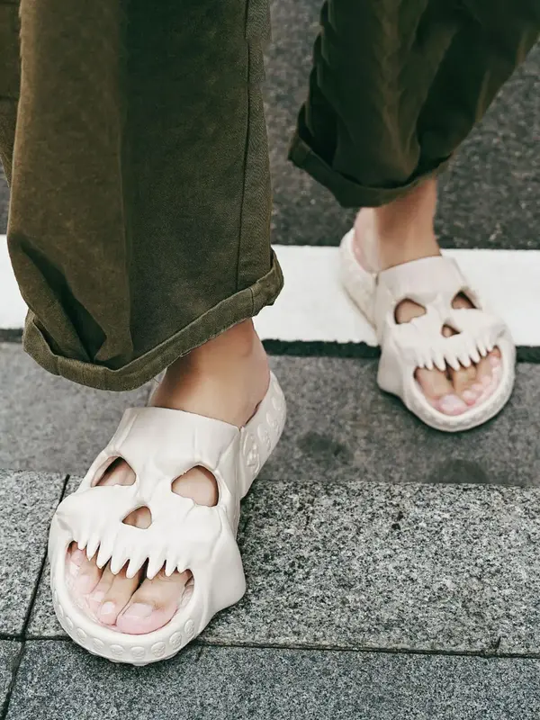 Men's Light Weight Hollow out Skull Design Slide Slippers, Comfort Slippers for Summer 2024 Footwear & Walking Shoes for Boy