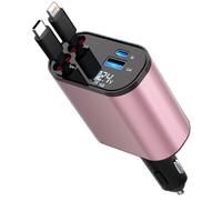 4in1 Retractable Car Charger USB Fast Charging Cable for Mobile Phones