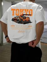 Men's Car Print Round Neck Tee, Regular Fit Casual Short Sleeve T-shirt, Men's Summer Top for Daily Wear, Tropical