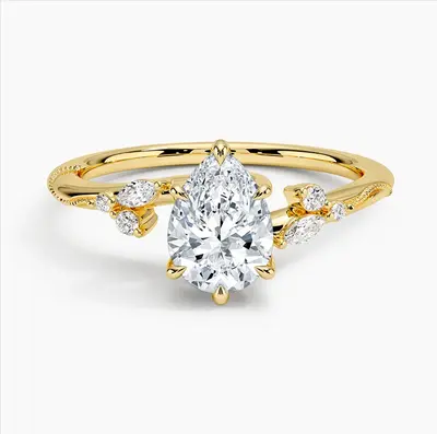 10K Gold 0.6 to 3.1 CT.T.W. Pear Cut Diamond Engagement Band 3EX IGI Certified