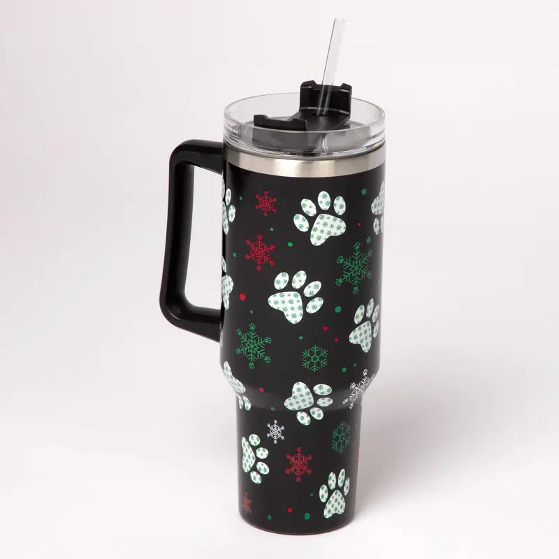 Paw Print Vacuum Sealed Stainless Steel Tumbler - 40 oz - Decorative Paws