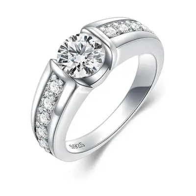 Sterling Silver Round Shaped Moissanite Square Engagement Ring