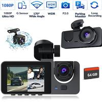 Dealsforyoudays | 1080P Full UHD Car Camera Front Rear with Free 64GB SD Card,HDR,Dashcam for Cars,Night Vision,Loop Recordin...
