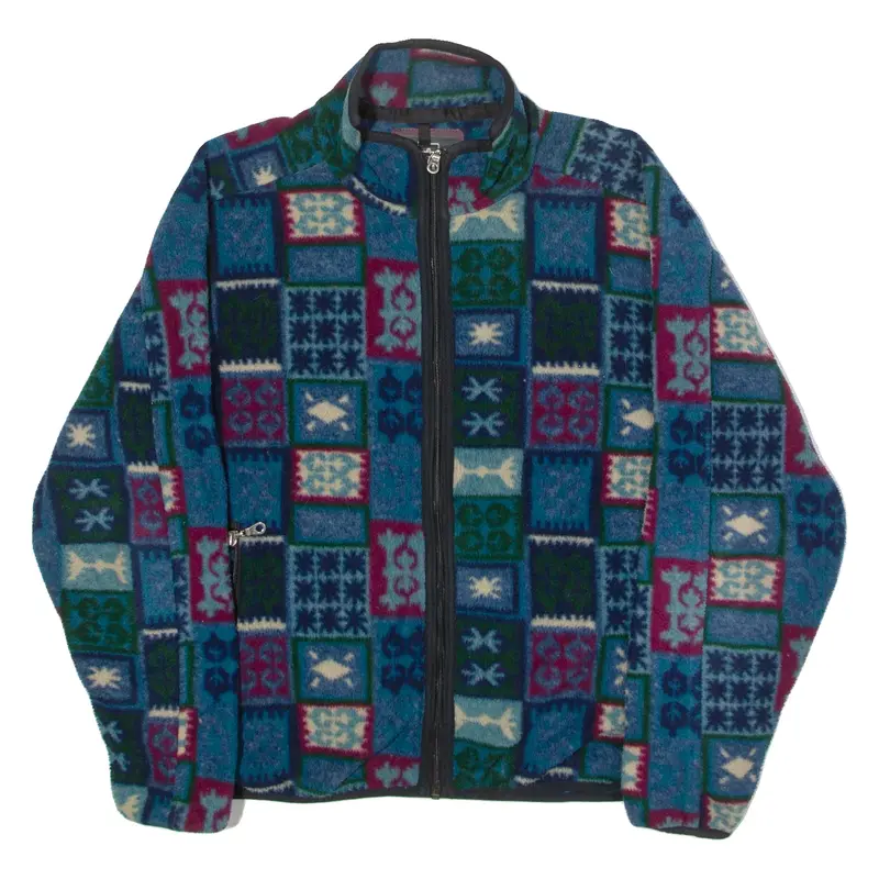 WOOLRICH Womens Fleece Jacket Blue 90s Crazy Pattern XL