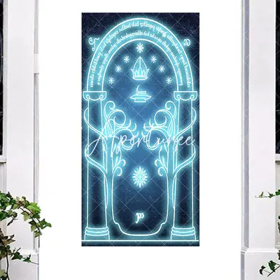 Aperturee Magical Blue Lighted Moria Gate Party Door Cover, 30x80 Inch, 28.48 USD, party door covers, YZMZ9O52-A