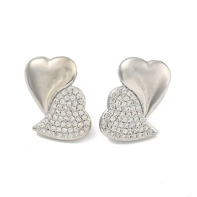 Heart Clear Cubic Zirconia Stud Earrings