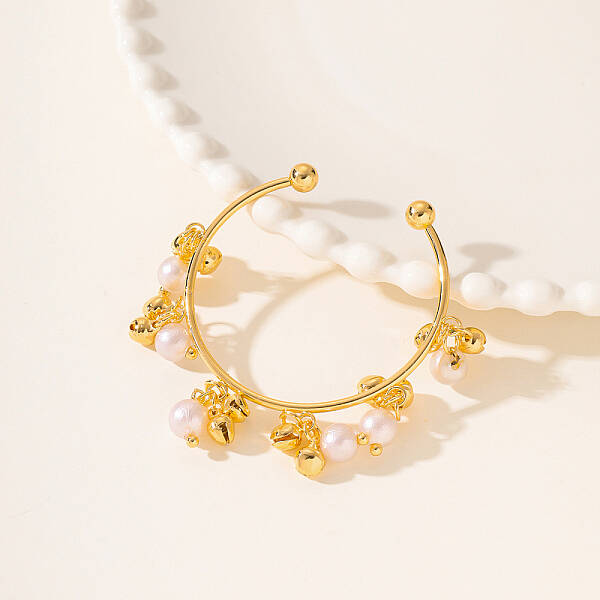Golden Element Bell Shell Pearl Cuff Bangle for Women's Daily Party