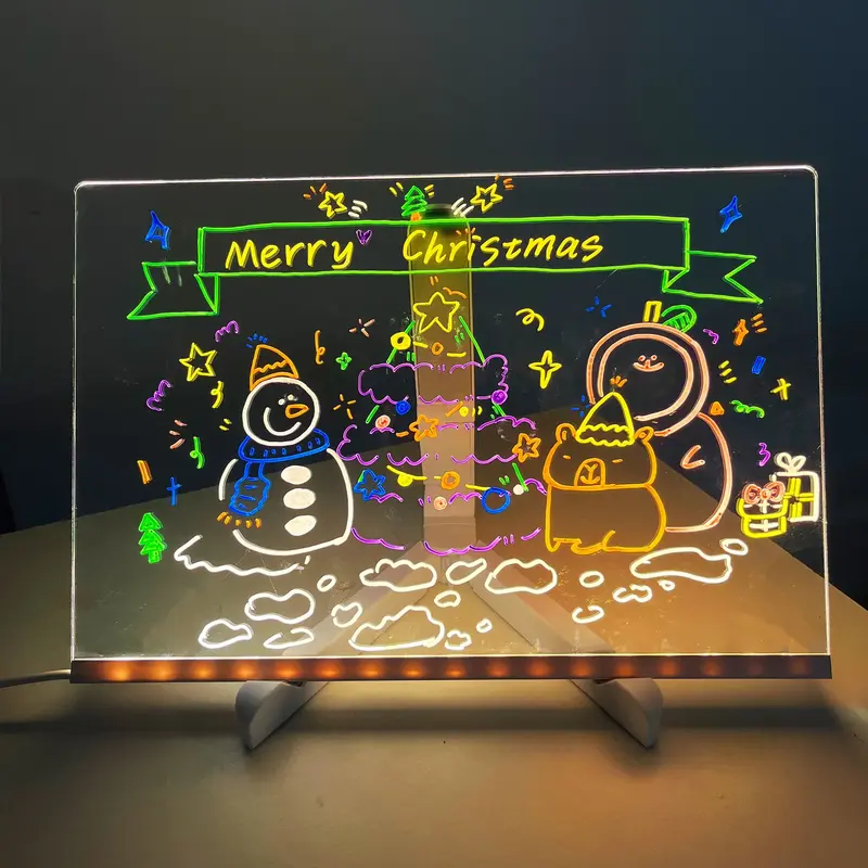 Dry Erase Board with LED Light Includes 7 Color Pens Angle Adjustable Tripod Writable Decorative Note Board for Office and Ho...