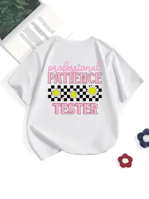 Girl's Letter Print Round Neck Tee, Casual Short Sleeve Crew Neck T-Shirt for Summer, Kids Clothes for Daily Wear