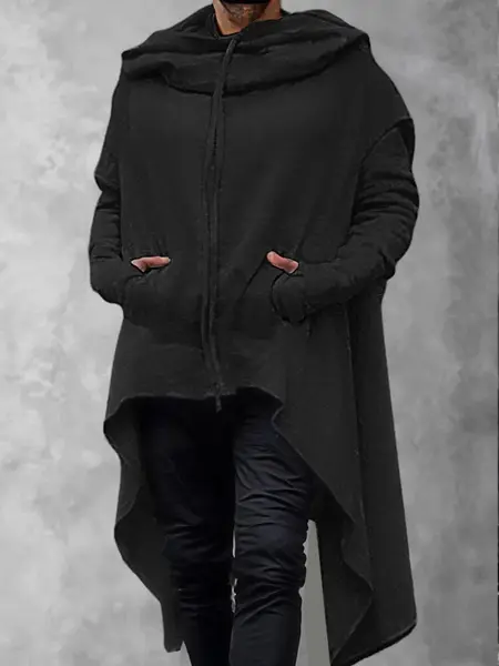 Stylish Irregular Hem Hooded Tops, Black / XXL