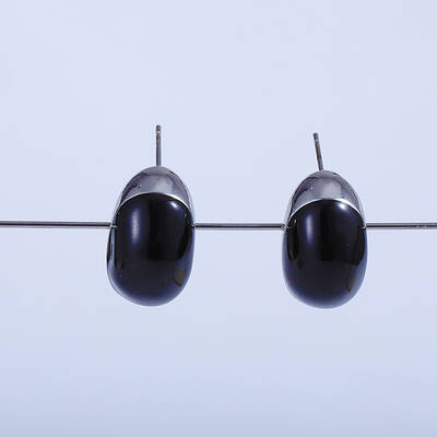 Black Oval Brass Stud Earrings