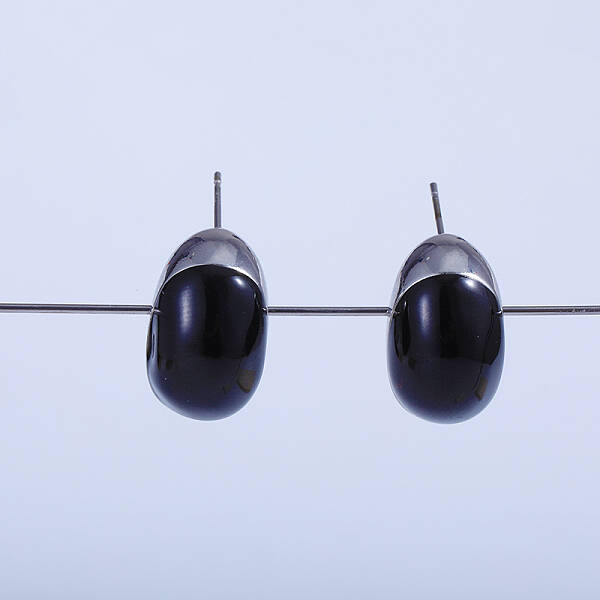 Black Oval Brass Stud Earrings