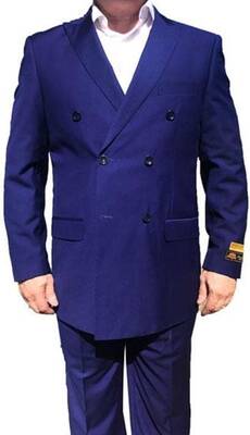Men Blue Classic Fit Suit - Pleated Pants - Athletic Fit Suits - Executive Cut Suit