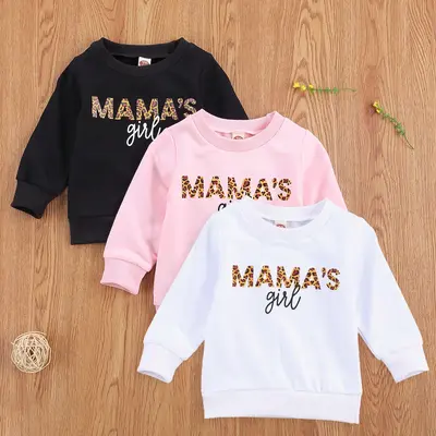 Baby Girls Pullover Sweatshirt, Infant Long Sleeve Round Collar Letter Printed Pattern T-Shirt