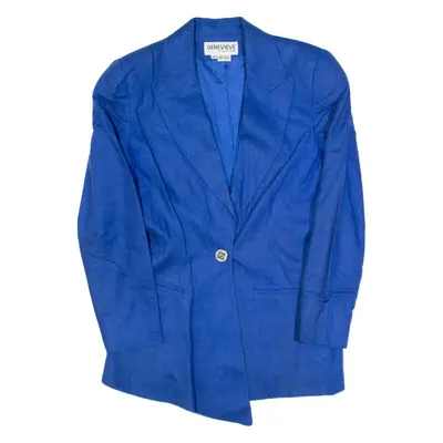 GENEVIEVE Womens Blazer Jacket Blue Linen S