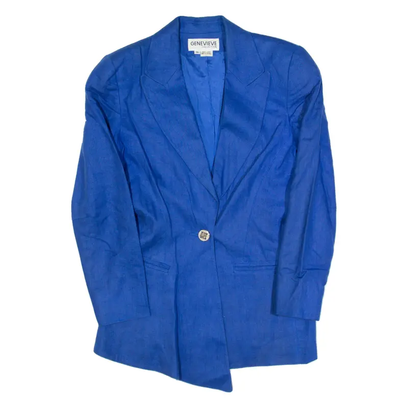 GENEVIEVE Womens Blazer Jacket Blue Linen S
