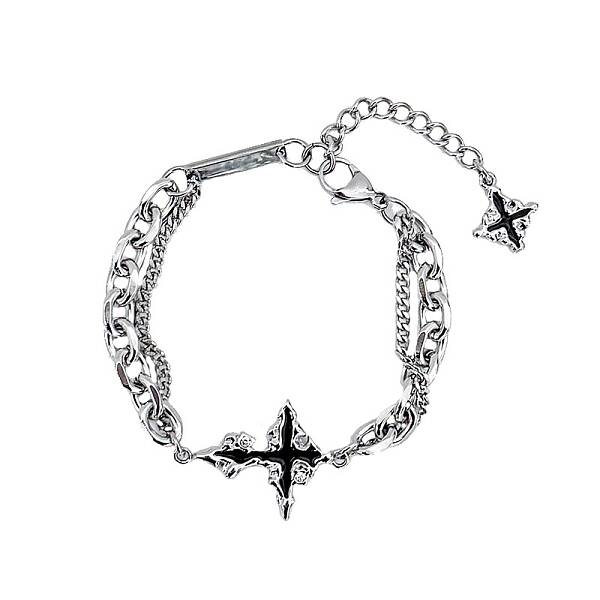 Stylish Dark Cross Stainless Steel Link & Charm Bracelets