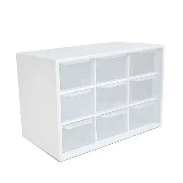 Small Drawer Organizer for Desk, Mini Desktop Drawer Organizer with 9 Clear Drawers Boxes Wall