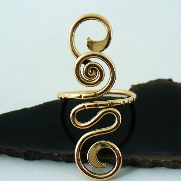 Boho Adjustable Brass Twisted Wire Wrapped Long Toe Rings