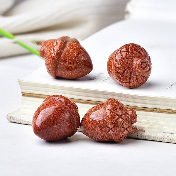 Synthetic Goldstone Carved Acorn Figurines