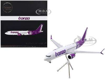 Boeing 737 MAX 8 Commercial Aircraft Bonza Aviation (VH-UJK) White with Purple Tail Gemini 200 Series 1/200 Diecast Model Air...