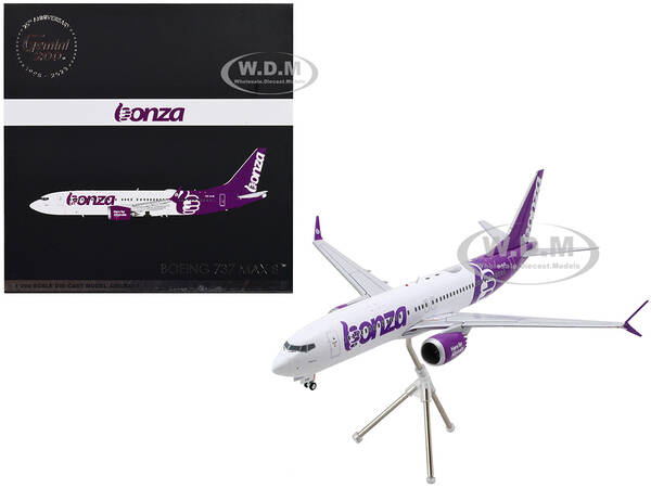 Boeing 737 MAX 8 Commercial Aircraft Bonza Aviation (VH-UJK) White with Purple Tail Gemini 200 Series 1/200 Diecast Model Air...