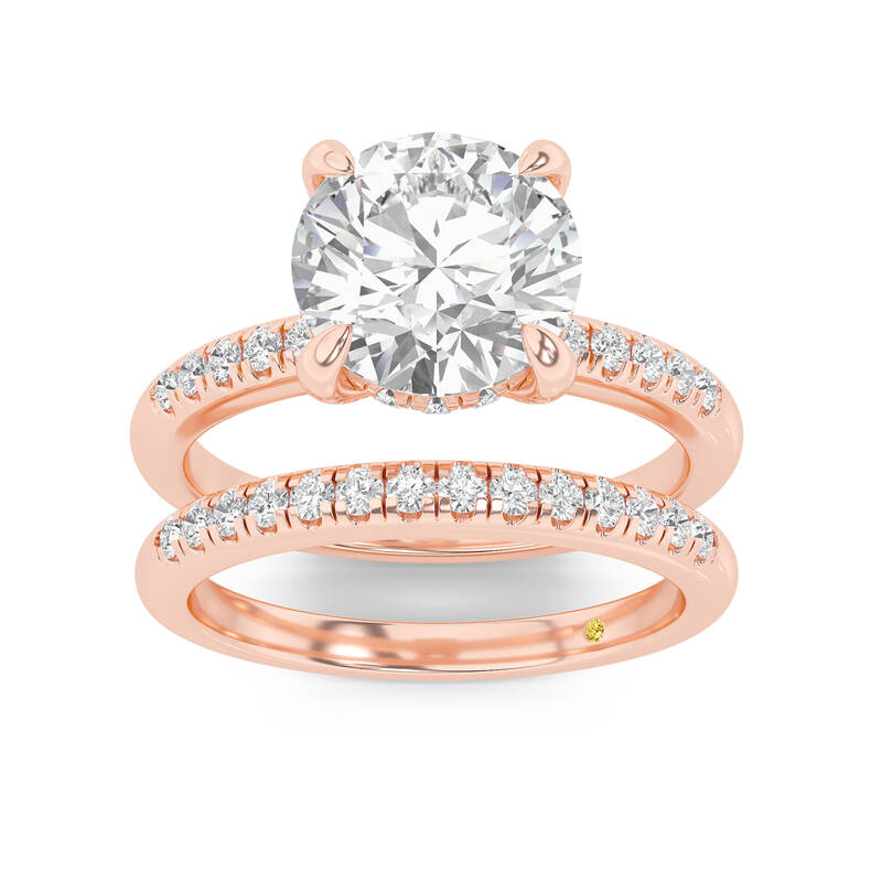 Aurelia Lab Grown Round Diamond Engagement Ring with the BonBon Quarter Coverage Wedding Band | 14K Rose Gold 3 ct. tw.