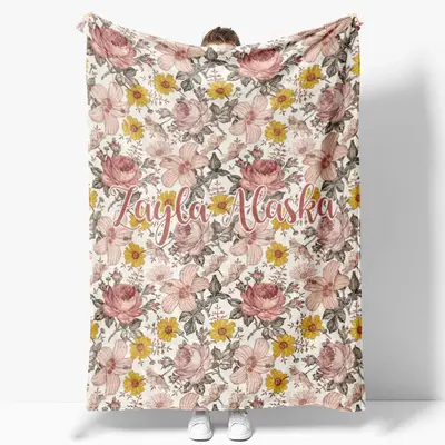 Pink Floral Personalized Name Baby Blanket for Girl - Aperturee