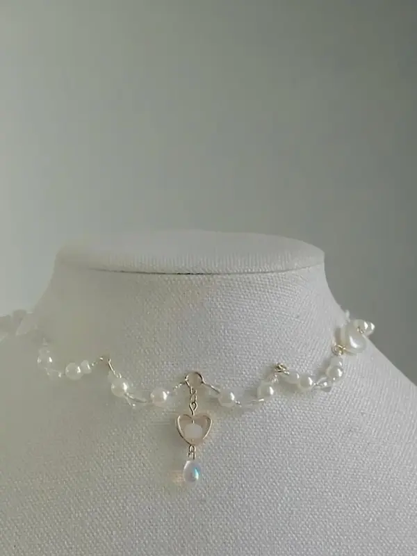 Faux Pearl Decorative Hear Detail Pendent Necklace for Women for Gift, Y2k Style Clavicle Chain Necklace, Fashion Matching Da...