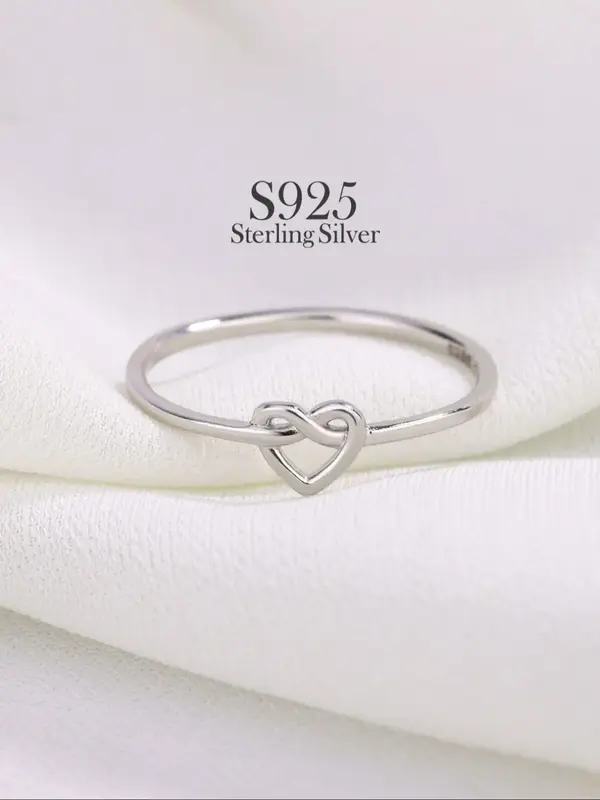 S925 Sterling Silver Heart Knot Design Silver Ring, Fashion Jewelry for Party, Daily Clothing Decor, Trendy All-match & Exqui...