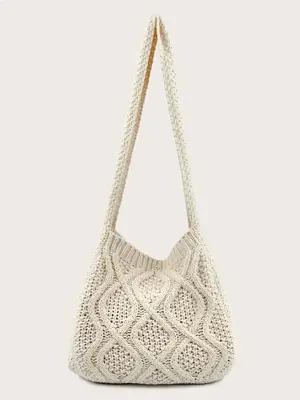 Women's Summer Minimalist Solid Color Crochet Shoulder Bag As Gift, Simple Design Plain Designer Crossbody Bag, Casual Fashio...