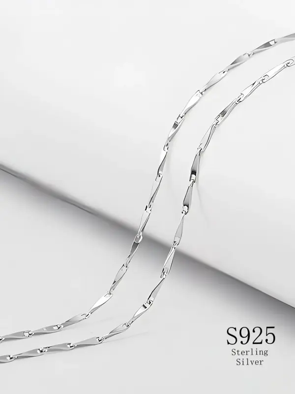 S925 Sterling Silver Necklace, Simple Plain Chain Necklace, Fashion Jewelry for Party, Daily Clothing Decor, Trendy All-matc...