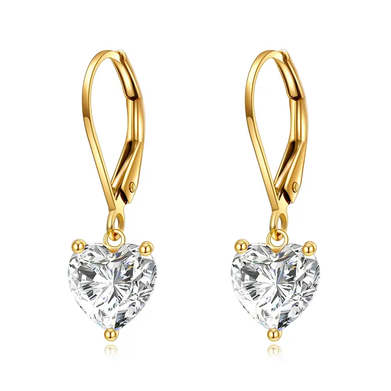 14K Gold Heart Cut Moissanite Lever-back Earrings
