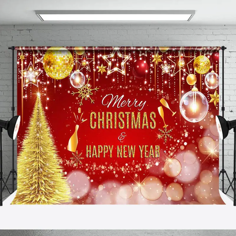 Aperturee Red Gold Merry Christmas Happy New Year Backdrop | Christmas Photoshoot Backgrounds | Xmas Backdrop | Christmas Bac...