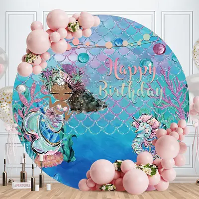 Aperturee Circle Glitter Dream Mermaid Happy Birthday Backdrop