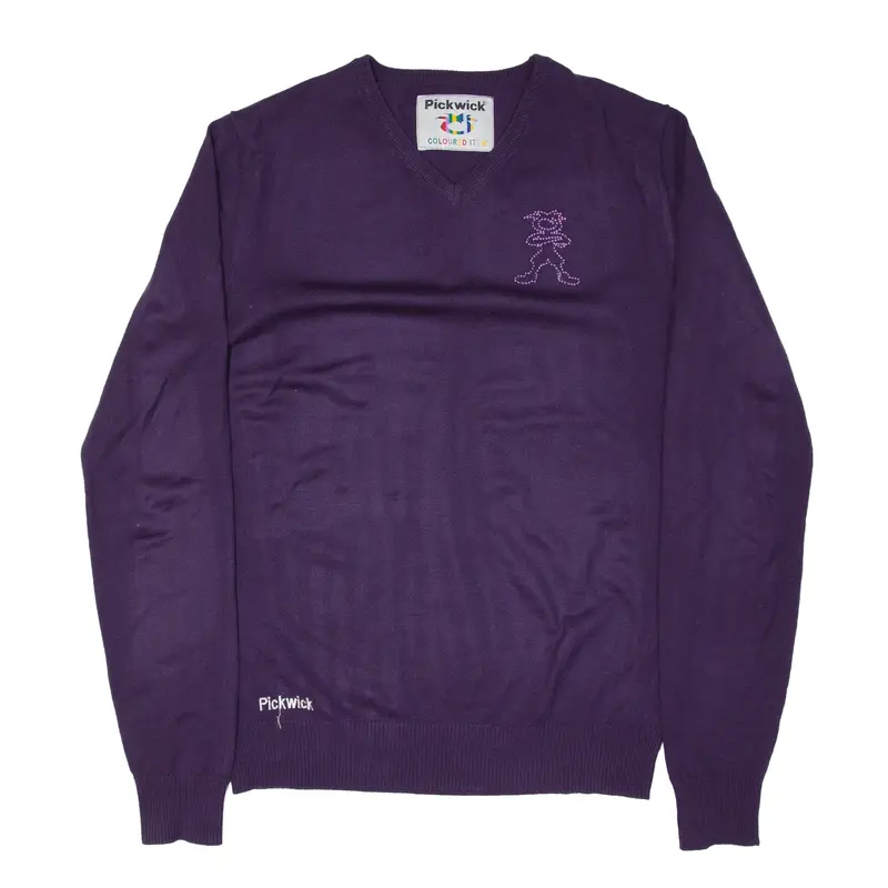 PICKWICK Coloured Item Jumper Purple Tight Knit V-Neck Mens M