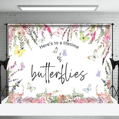 Floral Heres To A Lifetime Of Butterflies Backdrop - Aperturee