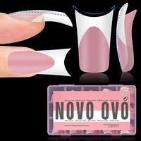 NOVO OVO White French Tip Duck Feet Nail Tips Full Cover for Press on Acrylic with Moon Curve, Thick Medim Long Pre-Etched Ma...