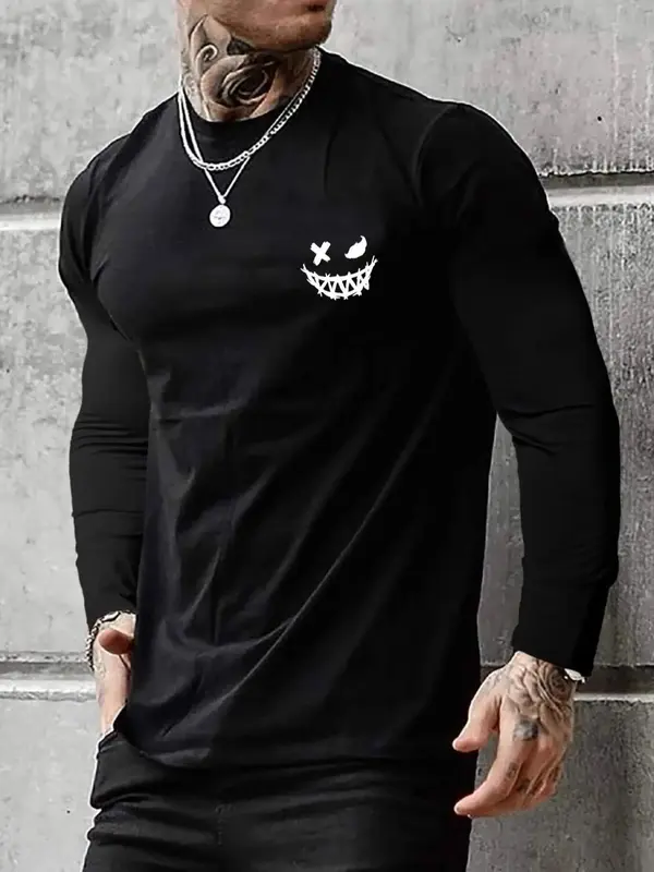 Men's Graphic Round Neck Long Sleeve Tee, Graphic Tees for Men, T Shirts for Men, Regular Fit Casual Crew Neck Longsleeves T...