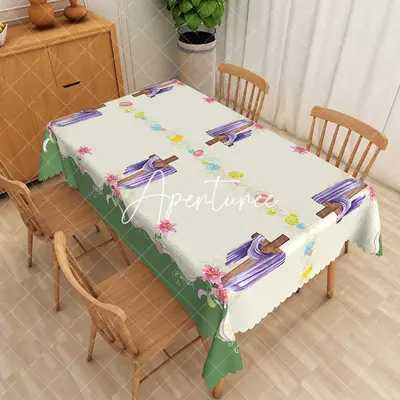 Aperturee Easter Eggs He Is Risen Beige Rectangle Tablecloth, 52 x 70 inch, 30.82 USD, rectangle tablecloths, ZJY04962-A