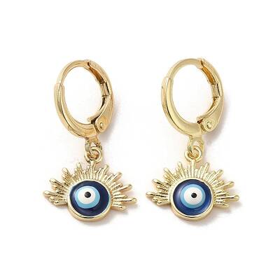 Evil Eye Real 18K Gold Plated Brass Dangle Leverback Earrings