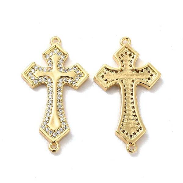 Brass Micro Pave Clear Cubic Zirconia Connetor Charms