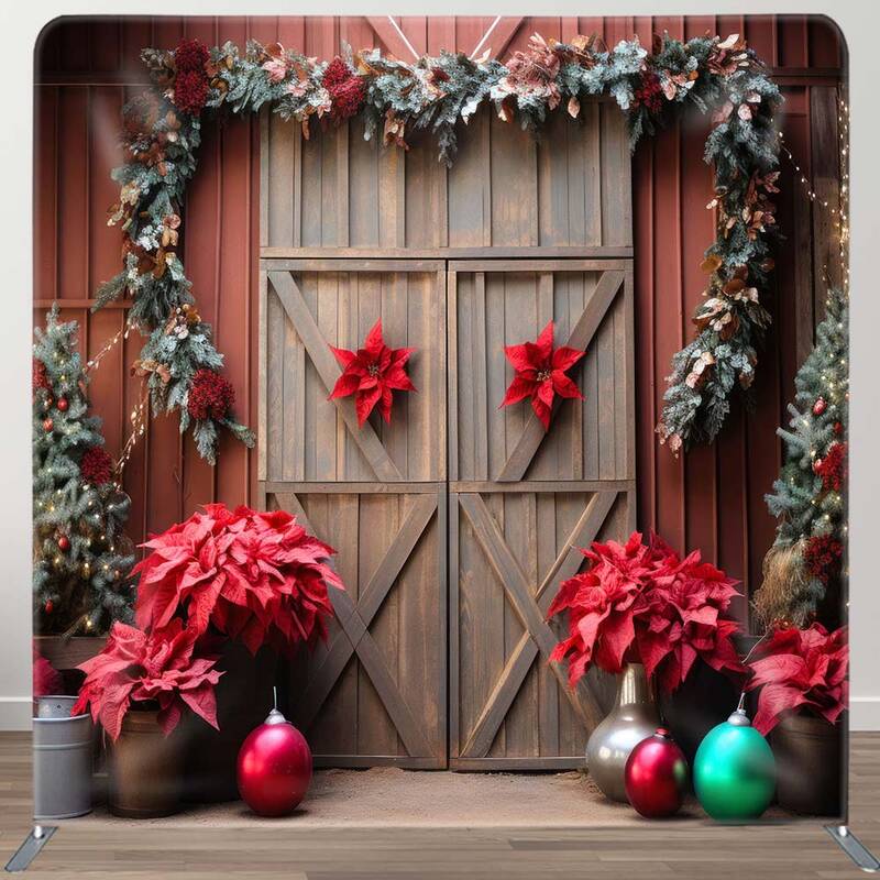 Aperturee Christmas Red Wood Door Event Photo Booth Backdrop | Christmas Background Photography | Christmas Backdrops For Pho...