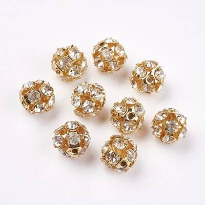 Brass Clear Rhinestone Beads