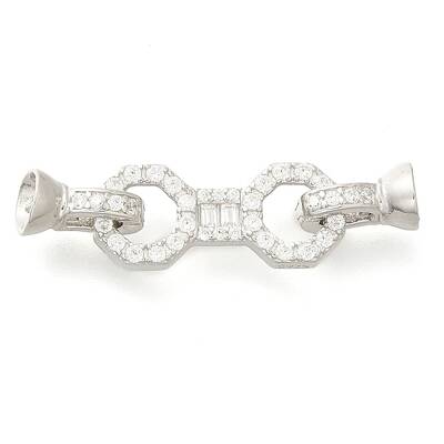 925 Sterling Silver Micro Pave Clear Cubic Zirconia Fold Over Clasps