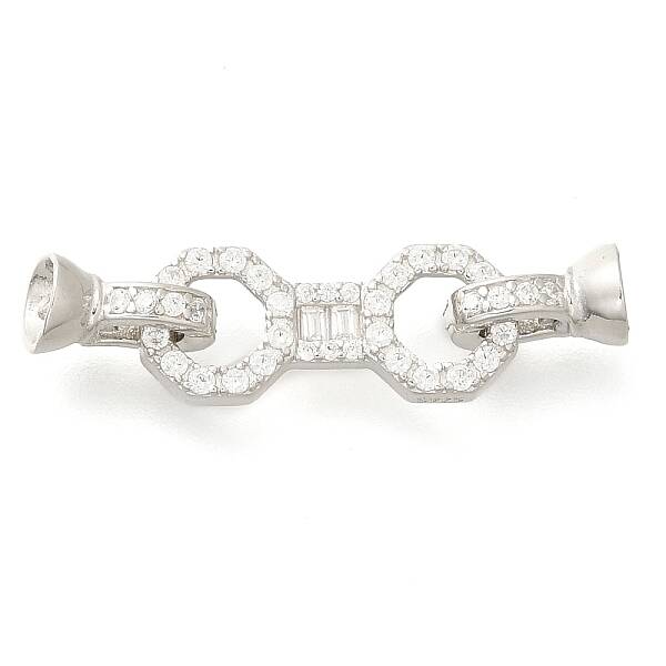 925 Sterling Silver Micro Pave Clear Cubic Zirconia Fold Over Clasps