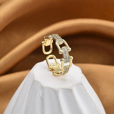 Rack Plating Brass Micro Pave Clear Cubic Zirconia Cuff Finger Rings for Women